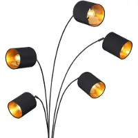 Globo Lighting Design vloerlamp 5 vlammen textielen kappen zwart goud draaibare vloerlamp, voetschakelaar, 5x E14 max 40 Watt, LxBxH 74x70x204cm, woonkamer slaapkamer