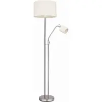 Globo Vloerlamp woonkamer zandkleurige plafondlamp met leeslamp Vloerlamp stoffen kap trekschakelaar, leeslamp met tuimelschakelaar, mat nikkel, 1x E27 1x E14, DxH 40 x 175 cm