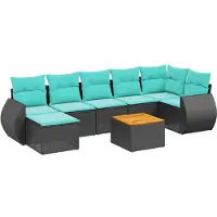 vidaXL 8-delige tuinbankset met kussens, zwart polyrotan