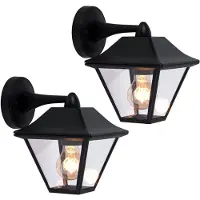 V-TAC Buitenlamp wandlamp zwart huis lantaarn wandlamp helder glas, aluminium, E27 fitting, DxH 23,5x22,5 cm, set van 2