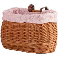 TheWickerStories The Wicker Stories – Rieten fietsmand met pastelroze voering – 2 leren riemen van 21 cm – Handgemaakt in Europa – Natuurlijk / Pastelroze