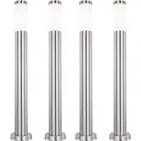 Globo Lighting Set van 4 buiten staande lampen tuinlamp roestvrij staal tuinlamp zilver buiten staande lamp, roestvrij staal, 1x E27, IP44, 12,7 x 80 cm