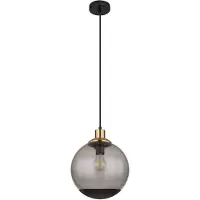 Globo Hanglamp glas moderne hanglamp gerookt glas hanglamp zwart, metalen glazen bol messing retro, 1x E27 fitting, DxH 25x120cm