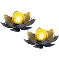 Globo Lighting Set van 2 LED solar buitenlampen lotusbloemen tuinverlichting waterlelie design verlichting 25 cm
