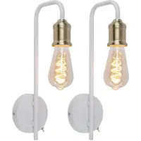 Globo Wandlamp bedlamp slaapkamerlamp woonkamerlamp wandlamp met schakelaar, metaal messing wit, E27, 10,5x36x16,5cm, set van 2