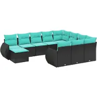 vidaXL 11-delige tuinbankset met kussens, zwart polyrotan