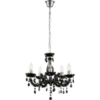 Globo Lighting Kroonluchter 5 vlammen zwart hanglamp eettafel eetkamer hanglamp kristallen, kristal hangend, chroom, 5x E14, DxH 44x128 cm