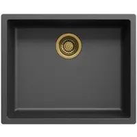 Pure.Sink Zwarte spoelbak 50x40cm onderbouw en opbouw met automatische gouden plug 1208971859