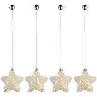 Globo LED kerstster hanglamp kerstdecoratie glazen batterij boom decoratie, wit, BxH 15 x 67 cm, set van 4