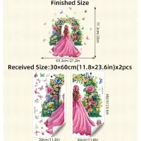 Universeel Zelfklevende Muursticker – Prinses met Bloemen & Vlinders – 2-Delige Set