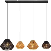 Globo Lighting Hanglamp hanglamp eettafel lamp 4 vlammen natuurlijke touwen zwart beige woonkamer lamp, 4x E27, LxH 103 x 120 cm