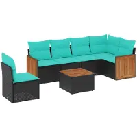 vidaXL 7-delige loungeset voor buiten met kussens, zwart kunststofvlecht
