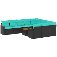 vidaXL 11-delige tuinbankset met kussens, zwart polyrotan