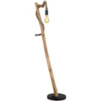 Globo Vloerlamp eetkamer vloerlamp zwart hout henneptouw houtlook landelijke stijl, metaal bruin, 1x E27 fitting, LxBxH 42,5x30x150cm