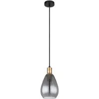 Globo Hanglamp rookglas eetkamer 1 vlam zwarte plafondlamp hangend, metaal messing, E27 stopcontacten, DxH 15x120 cm