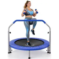 SereneLife Fitness Trampoline – Mini Trampoline voor voor Volwassenen- 102cm- Verstelbare Handrail, Elastisch Springmatje- Tot 100 kg