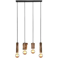 Nowa Hanglamp hout hanglamp vintage plafondlamp keukens, metaal zwart eucalyptus, 4 vlammen, H 150 cm, eetkamer woonkamer