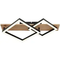 Globo LED plafondlamp Designlamp Woonkamerlamp Eetkamerlamp, metaal zwart houteffect kunststof, 18W 1050lm 3000K warm wit, L 47,5 cm