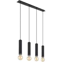 Globo Hanglamp Hanglamp Eetkamerlamp, 4 vlammen, Scandinavisch metaal hout zwart nikkel, 4x E27 stopcontacten, LxBxH 93x10x120cm