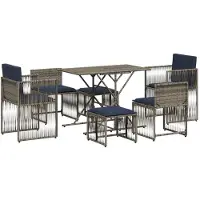 vidaXL 7-delige tuineetset met kussens grijs poly rattan