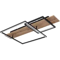 Globo Plafondlamp woonkamer houtlook slaapkamerlamp Memory plafondlamp LED met houtlook, aluminium metaal zwart, 1x LED 24W 1100Lm warm wit, LxBxH 75x40x10cm