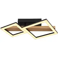 Globo LED plafondlamp hout woonkamer lamp design licht vierkanten, MDF metaal, 19W 1150Lm warm wit, LxBxH 48x30x10