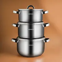 Karaca Magnus - XLarge Pannenset 6-delig – 18/10 RVS – 5,5L, 6,7L & 9,5L – Inductie Geschikt – Roestvrij Staal