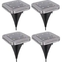 Globo Solarlamp Grondlamp Solarlampen voor buiten Padverlichting Tuinverlichting Solar met grondspies, kunststof roestvrij staal, LED koud wit, LxBxH 10x10x13 cm, set van 4