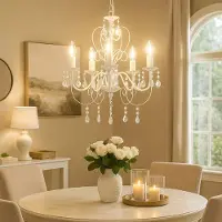 Globo Lighting Hanglamp wit kristallen lamp kroonluchter woonkamer licht plafondlamp hanglamp, 5-vlam, 5x E14, DxH 44x129 cm