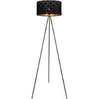 Globo Staande lamp Staande lamp Zijlamp Woonkamerlamp Slaapkamerlamp Driepootlamp, 3 poten textielen kap zwart goud, 1x E27 fitting, DxH 69x149cm