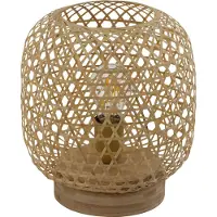 Globo Bamboe tafellamp Bamboe vlechtwerk bijzetlamp naturel woonkamerlamp, 1x E27 fitting, DxH 23,5x27 cm