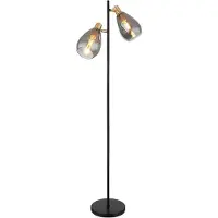 Globo Vloerlamp vloerlamp gerookt glas woonkamer glas retro vloerlamp zwart, metaal messing, 2x E27 fitting, LxBxH 34x25x160 cm