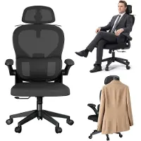 ACXIN Ergonomische Bureaustoel - 4D Hoofdsteun - 2D Lendensteun - Mesh Kantoorstoel 125° Kantelfunctie - 90° Inklapbare Armleuningen - Kledinghanger - Draaistoel tot 150 kg - Zwart