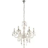 Globo Kroonluchter kristallen hanglamp 6 vlammen kroonluchter wit, hangende chroom accenten, 6x E14 stopcontacten, DxH 67x166 cm