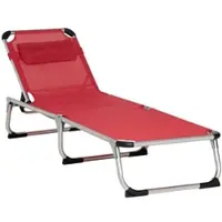 STILVORA Ligbed 189 x 60 cm - Inklapbaar Met 4 Standen En Afneembaar Hoofdkussen - Voor Tuin, Balkon En Camping - Aluminium Rood