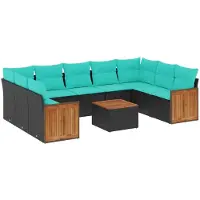 vidaXL 10-delige loungeset voor de tuin met kussens, zwart kunststof vlechtwerk