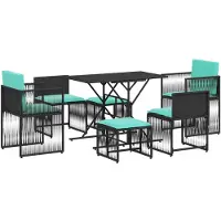 vidaXL 7-delige tuineetset met kussens zwart poly rattan