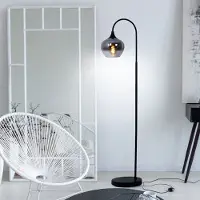 Globo Lighting Vloerlamp gerookt glas woonkamerlamp staand gerookt booglamp gerookt zwart, metaal, E27 fitting, LxBxH 39x25x150 cm