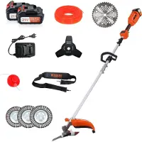 Kibani Accu Bosmaaier - 3x onkruidborstel 15CM - Incl. 2x 21V Accu en Oplader - Elektrische Bosmaaier - met Maaidraad, Zaagblad en Draadkop - Grastrimmer - Kantenmaaier