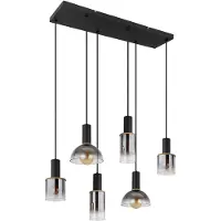 Globo Hanglamp Hanglamp Eetkamerlamp Woonkamerlamp, metaal glas smoke-kleurig, 6x E27 fitting, LxBxH 77x33x120 cm