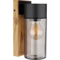 Globo Wandlamp Buitenlamp Terraslamp Moderne gevellamp houtlook, roestvrijstalen glas, zwarte rook, 1x E27, LxBxH 12,4x9x22,5 cm