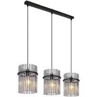 Globo Hanglamp woonkamerlamp hanglamp eetkamerlamp plafondlamp, metaal zwart glas rookkleurig, 3 vlammen E27, L 80 cm