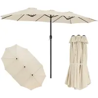 Happiq Dubbele Tuinparasol 455 x 270 cm – Marktparasol met Handcrank – Grote Zonwering voor Tuin en Terras – Beige
