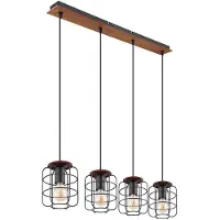 Globo Hanglamp hout hanglamp plafondlamp kooi kappen zwart eetkamerlamp, metaal, 4x E27 fitting, LxBxH 74x15x120 cm