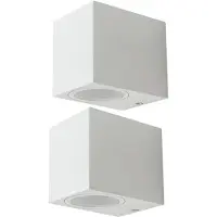 V-TAC Wandlamp buiten down spot gevellamp aluminium glas wit, 1x GU10 fitting, BxHxD 6,8x8x9,2 cm, set van 2