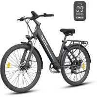 SmartAI Elektrische Fiets - Motor 250W - Actieradius 80km - Verwijderbare batterij 36V13Ah - Shimano 7 versnellingen - 26 Inch City Commuter EBike - Zwart