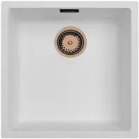 Pure.Sink Keukenwastafel 40x40 cm, wit, onderbouwmodel, met een koperen afvoerstop ""