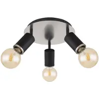 Globo Plafondlamp drie spots plafondspot zwenkbare spot 3 vlammen zwart, metaal hout, 3x E27 stopcontacten, DxH 28x18 cm