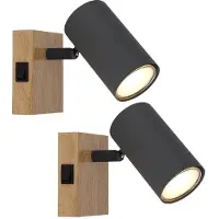Globo Lighting Wandlamp Houten lamp Woonkamerlamp bruin, met verstelbare spot, metaal zwart grafietbruin, 1x GU10, BxH 7x10 cm, set van 2