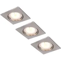 Globo Lighting LED inbouwspot vierkante plafondlamp plafondlamp hal draaibaar, aluminium mat nikkel, 5W 330lm warm wit, LxBxD 8x8x10 cm, set van 3